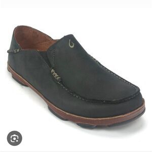 Olukai Moloa Leather Slip-On Shoes In Black Toffee Size 8.5